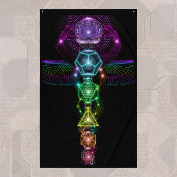 Hermes Staff (Close-Up) UV/RGB Reactive Visionary Art Tapestry