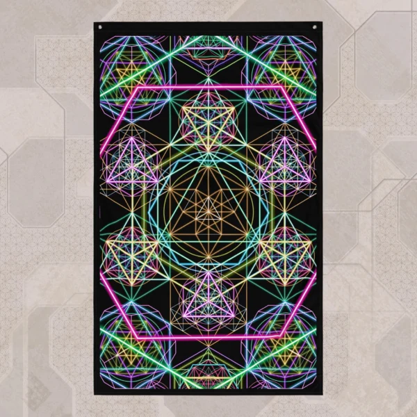 Hypergeometry (Close-Up) UV/RGB Reactive Visionary Art Tapestry