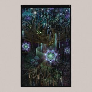 Cosmic Tree (Close-Up) UV/RGB Reactive Visionary Art Tapestry