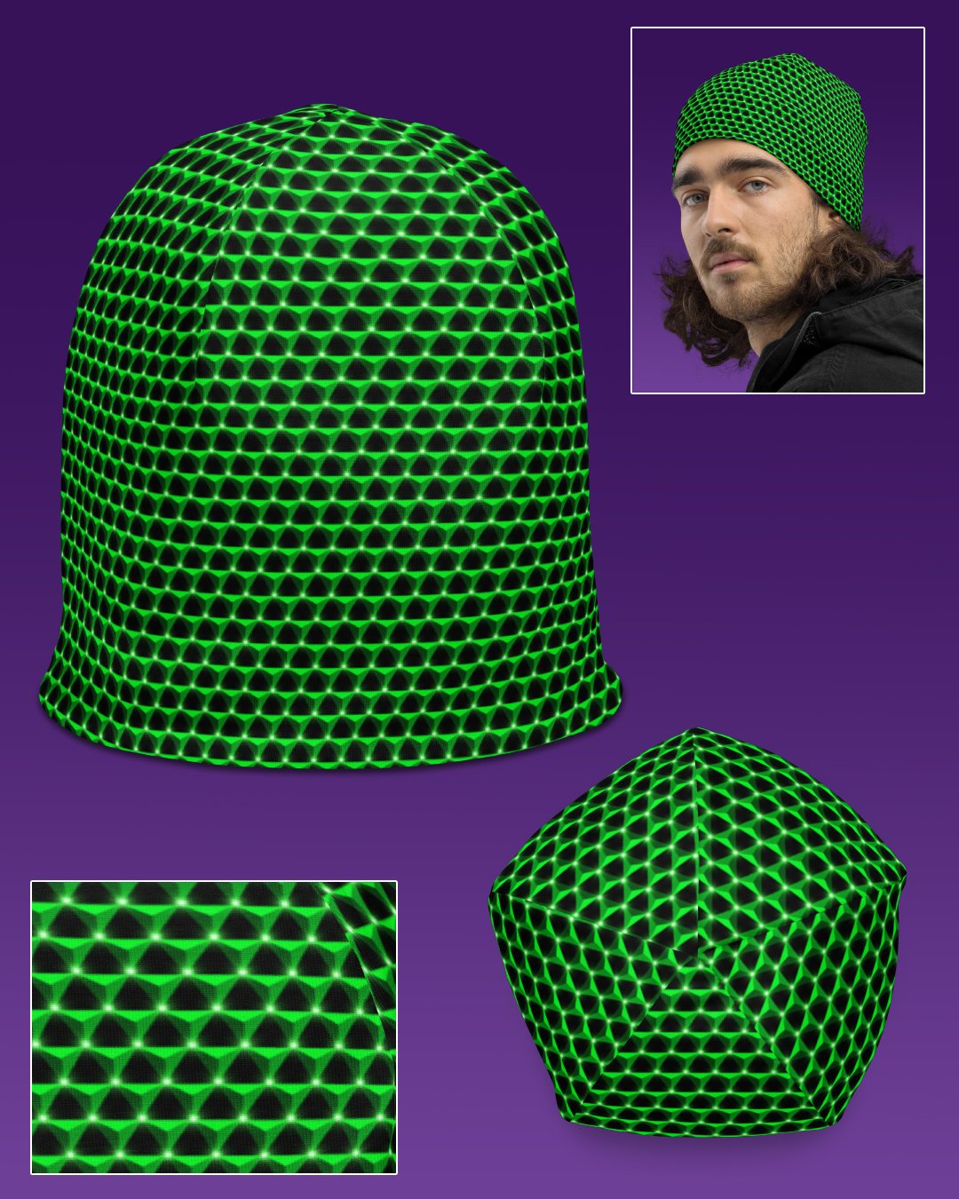 Emerald Prism | UV/RGB Reactive Beanie