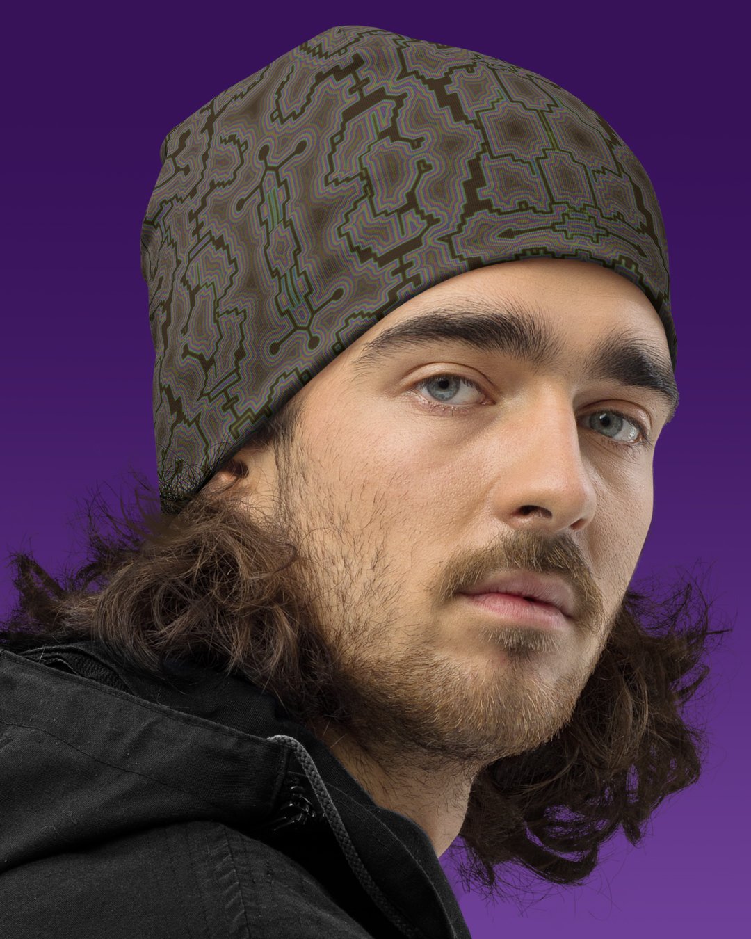 Techno Shamanic Bark | UV/RGB Reactive Beanie - Image 3