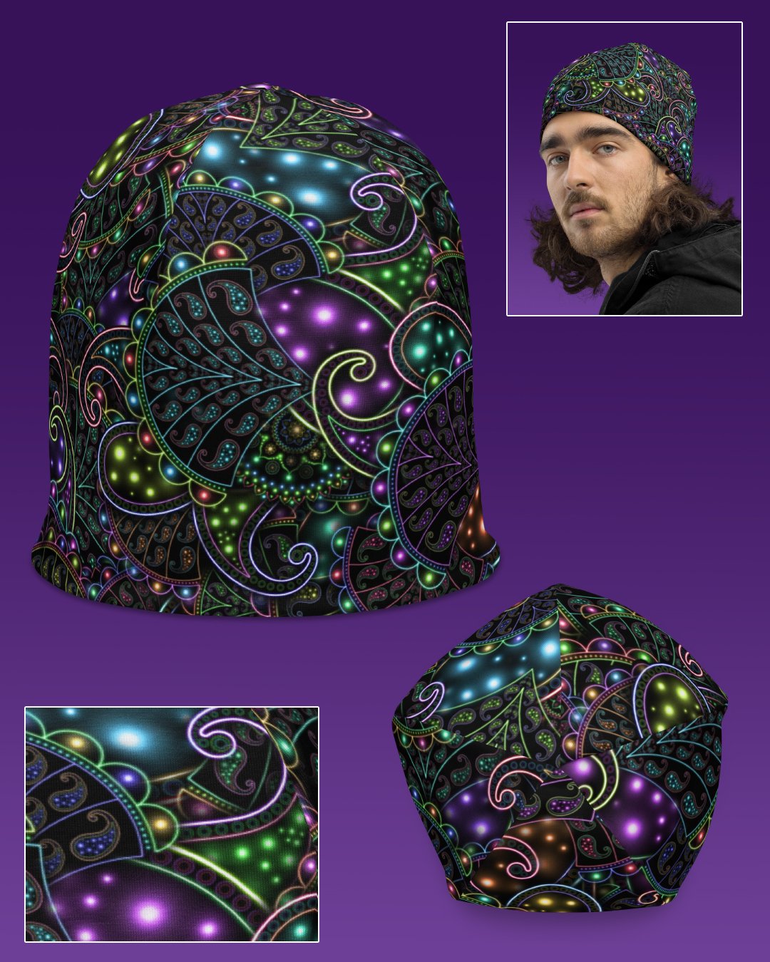 Neopaisley | UV/RGB Reactive Beanie
