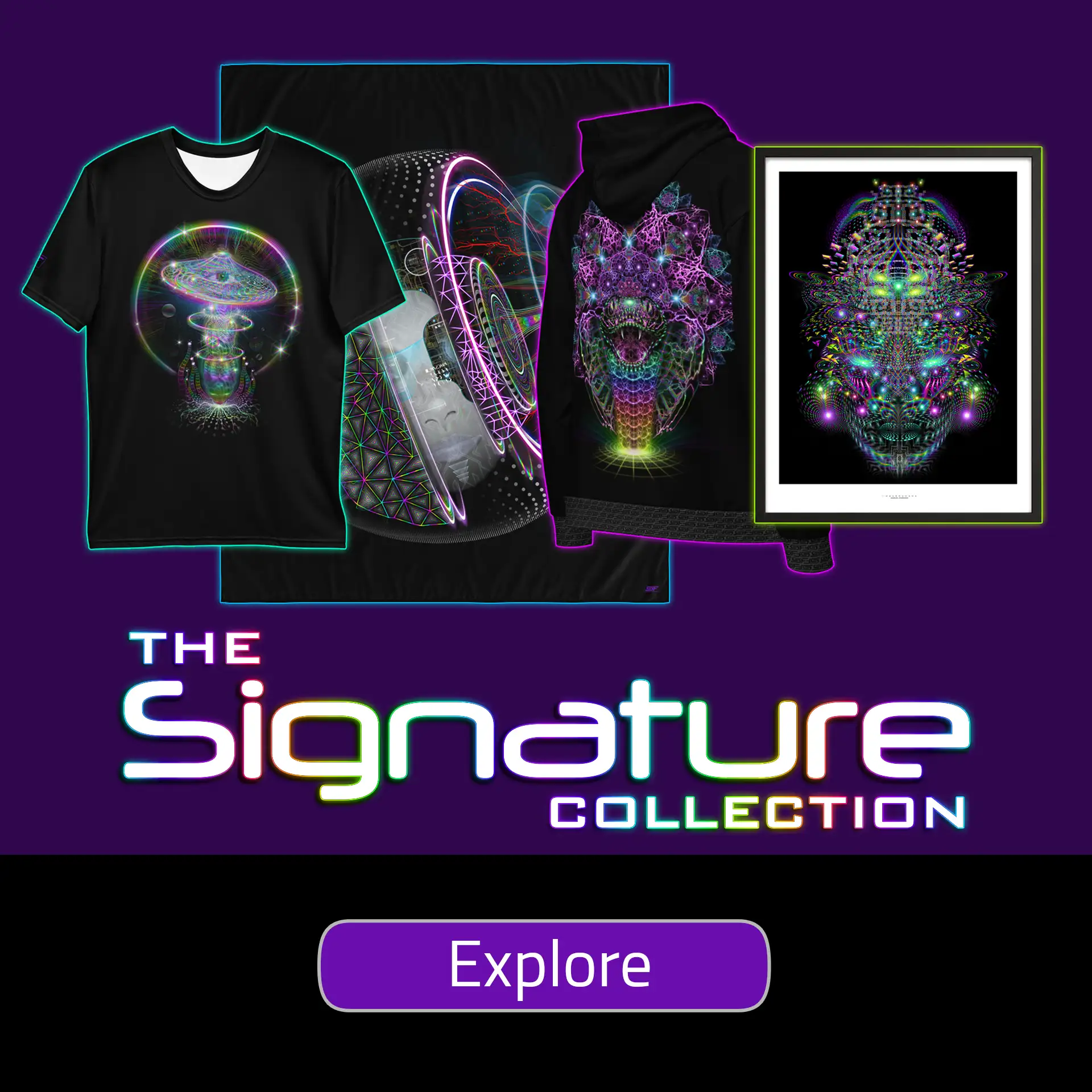 Black. Minimal. Art forward. For: psychedelic music festivals to everyday wear.