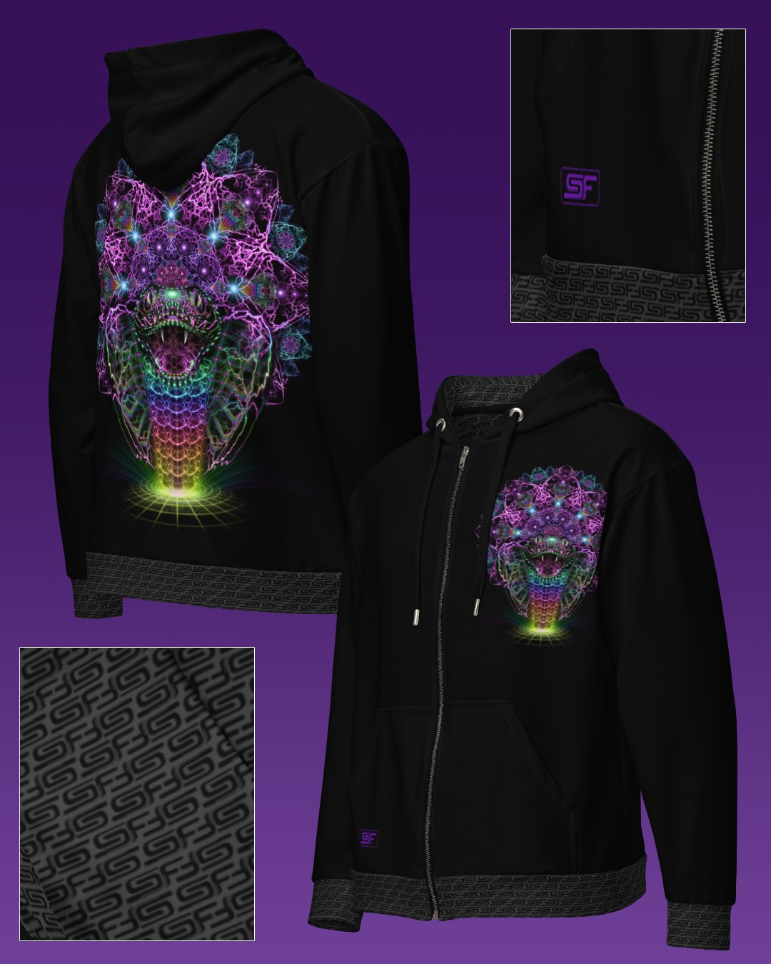Cosmic Rainbow Serpent | UV/RGB Reactive Hoodie