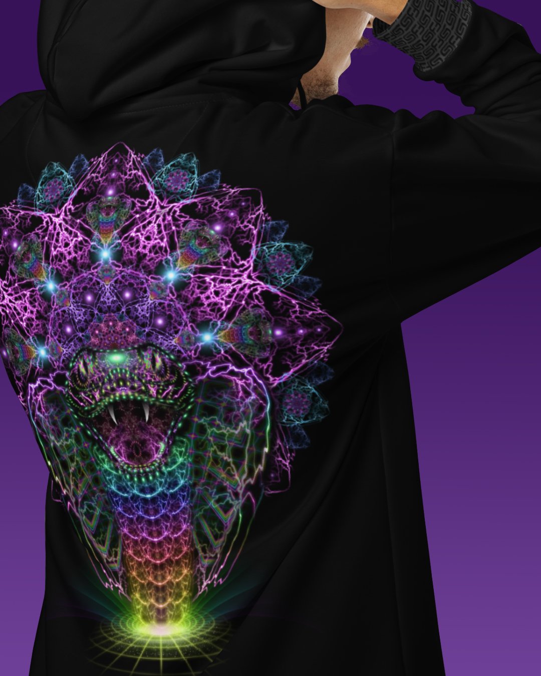 Cosmic Rainbow Serpent | UV/RGB Reactive Hoodie - Image 5